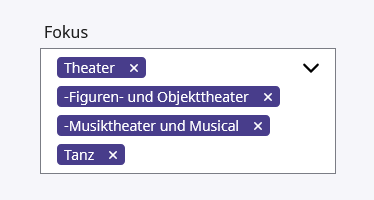 Formularfeld Fokus mit ausgewählten Tags, z. B. Theater, Tanz